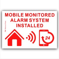 MOBILE Monitored Alarm System Installed Stickers-130mm Red on White External Application-24hr Security Warning Signs for Home, House, Flat, Business, Property-Self Adhesive Vinyl …